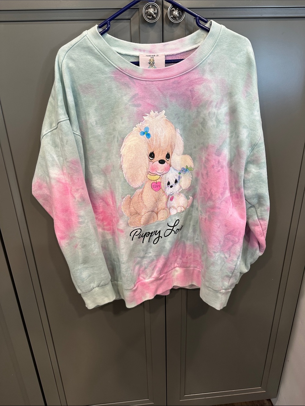 Forever 21 Kids Tie-Dye Puppy Sweatshirt - Pink & Mint